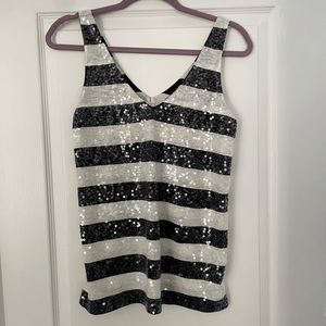 Navy and white stripped JCrew top with clear sequined detail. Never worn, NWT.